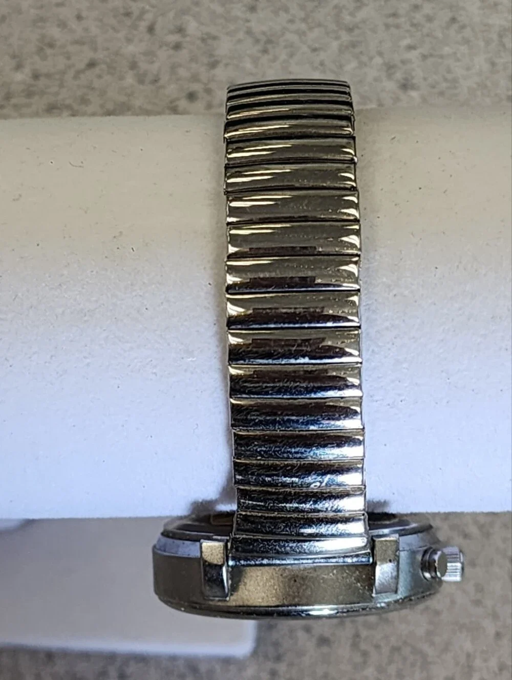 Vintage Silver Tone Talking Watch Easy Read Oversized Dial Low Vision Stretch Ba